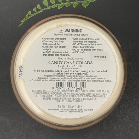 BBW Candy Cane Colada Bath & Body Works 3 Wick Candle - Picture 10 of 10